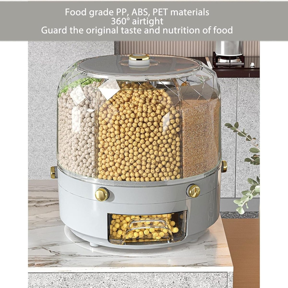 6KG Rotating Rice Dispenser 6 Grid Airtight Grain Storage Container - Kwikley