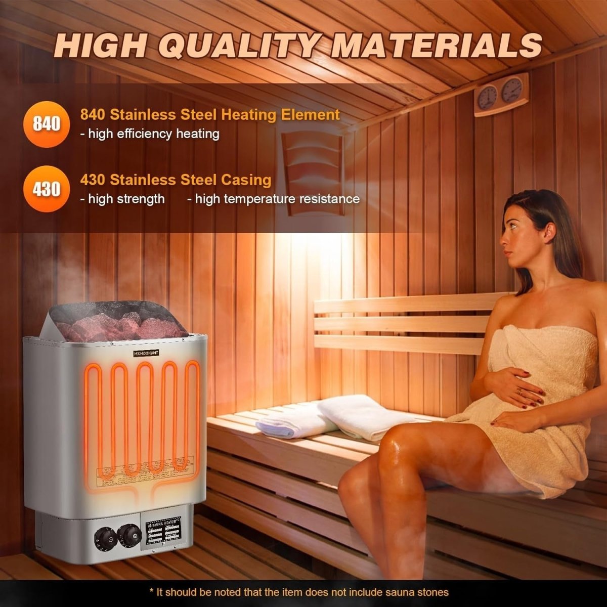 6KW Electric Sauna Heater 220V – Wall Mount, Timer Temp Control, 9m³ - Kwikley