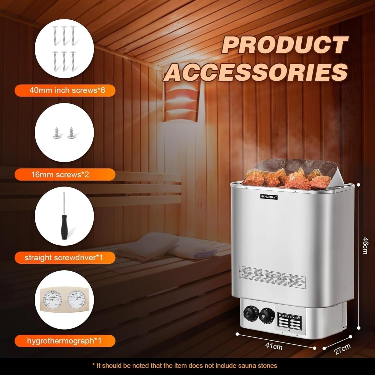 6KW Electric Sauna Heater 220V – Wall Mount, Timer Temp Control, 9m³ - Kwikley