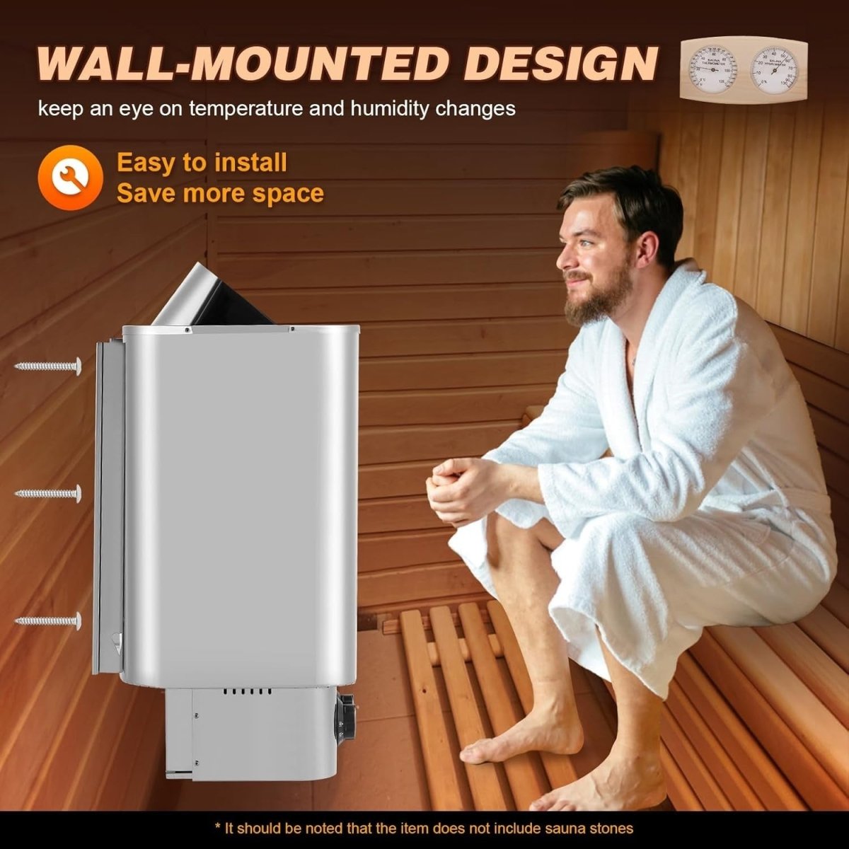 6KW Electric Sauna Heater 220V – Wall Mount, Timer Temp Control, 9m³ - Kwikley