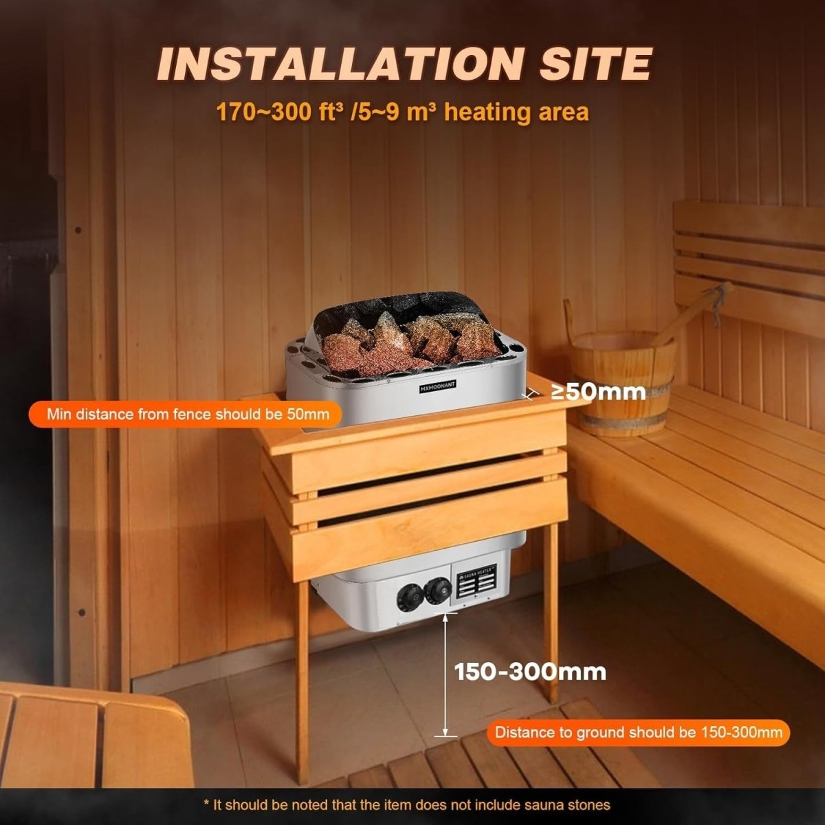 6KW Electric Sauna Heater 220V – Wall Mount, Timer Temp Control, 9m³ - Kwikley