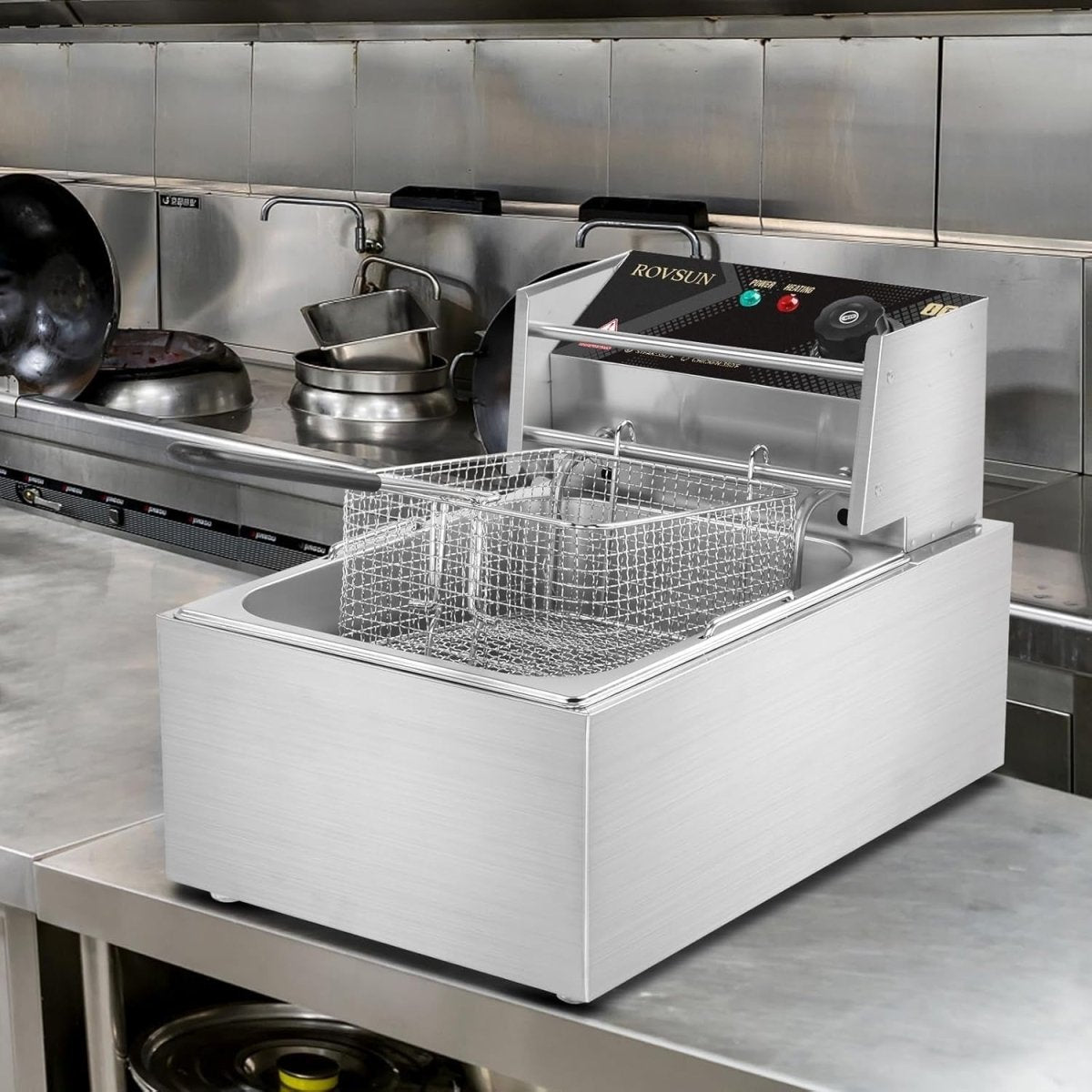 6L Deep Fat Fryer 2500W Electric Stainless Steel Countertop Fryer - Kwikley