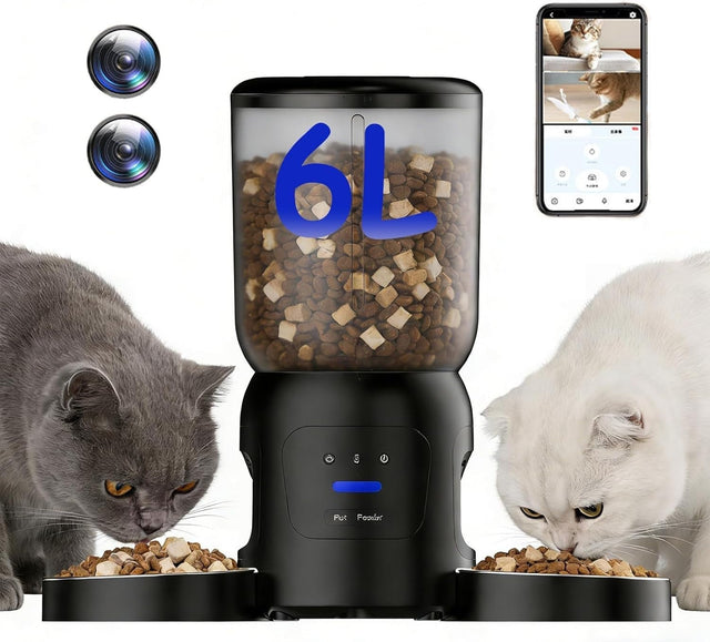6L Smart Pet Feeder Dual Bowl 2K Camera WiFi App Auto Food Dispenser