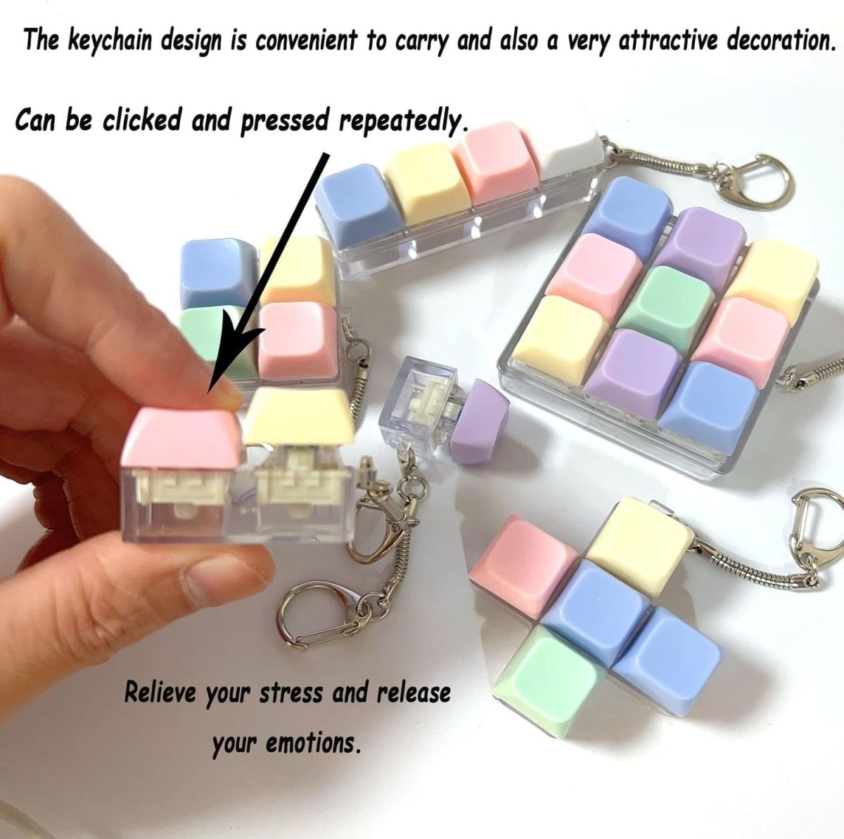 6pcs Keyboard Clicker Keychain Fidget Toys Stress Relief ADHD Anxiety - Kwikley