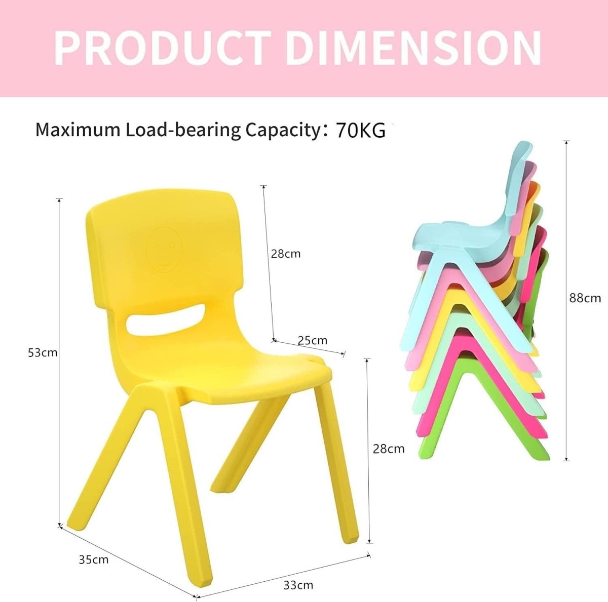 6PCS Kids Stackable Plastic Chairs Colourful School Indoor Outdoor - Kwikley