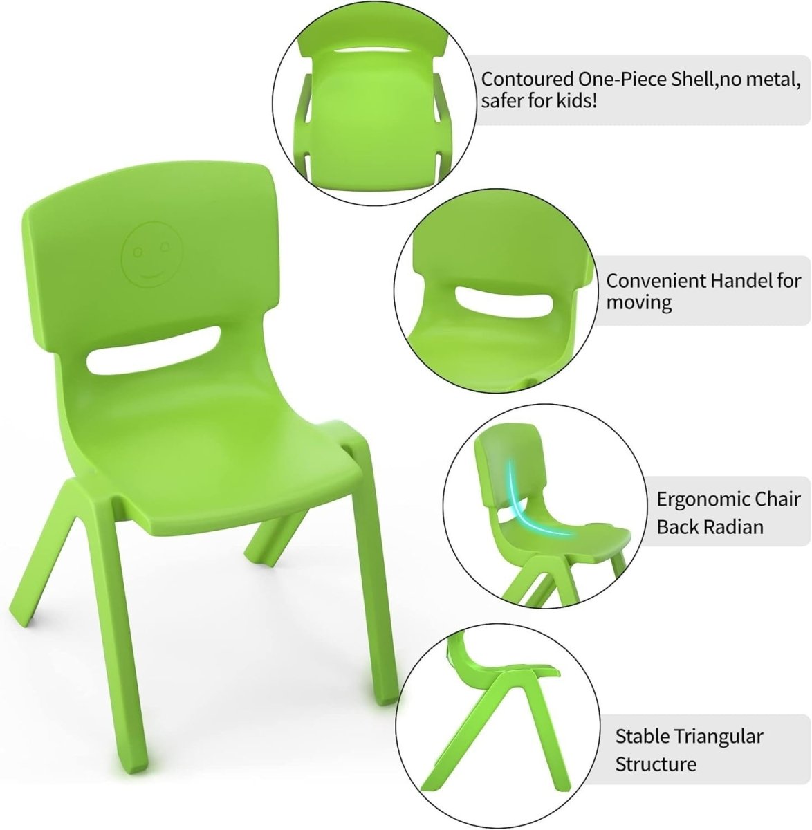 6PCS Kids Stackable Plastic Chairs Colourful School Indoor Outdoor - Kwikley