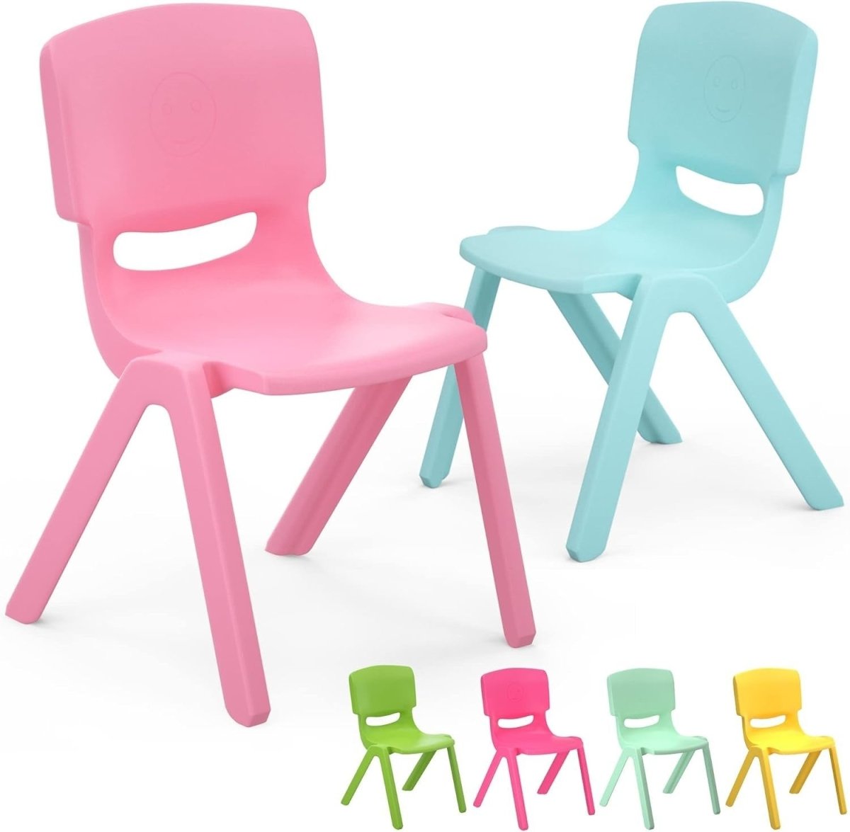 6PCS Kids Stackable Plastic Chairs Colourful School Indoor Outdoor - Kwikley