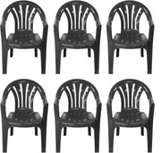 6x Stackable Plastic Garden Chairs Black Patio Outdoor - Kwikley