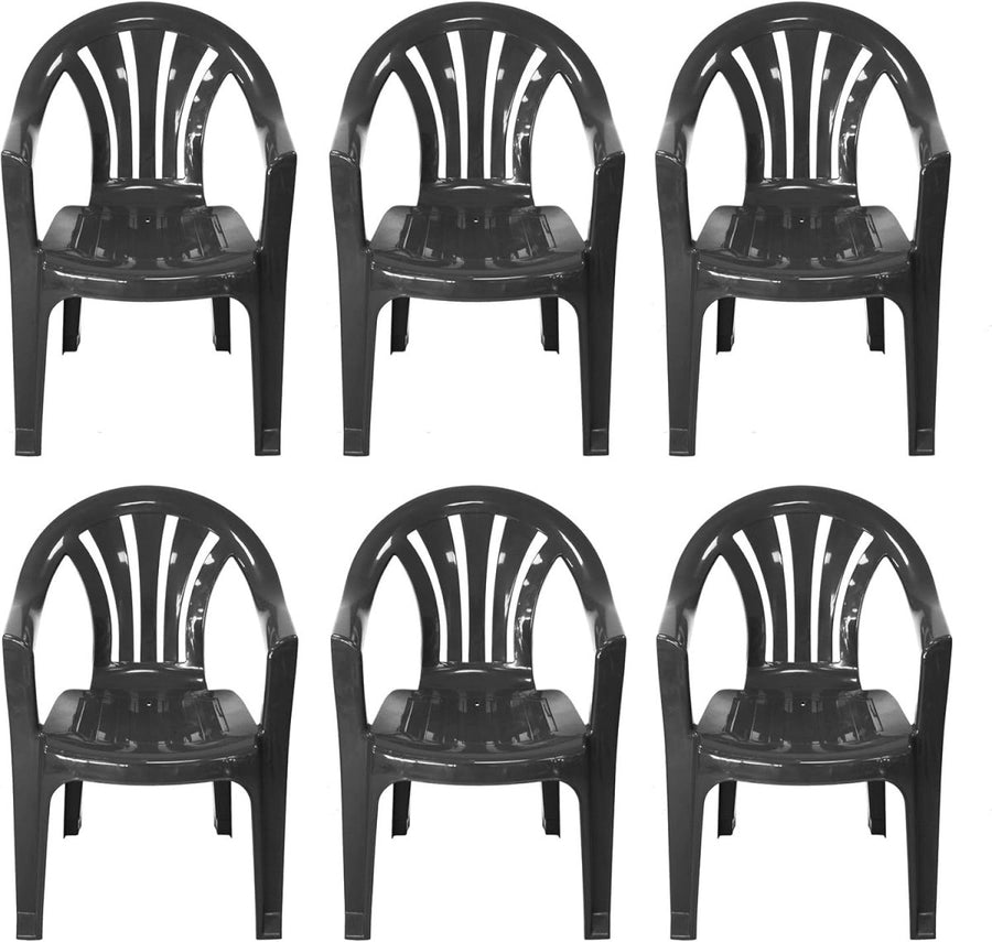 6x Stackable Plastic Garden Chairs Black Patio Outdoor - Kwikley