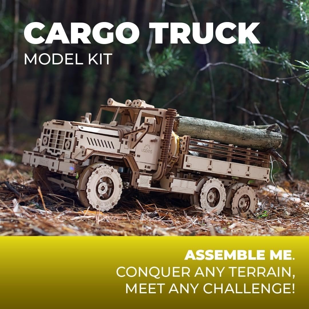 6x6 Cargo Truck 3D Wooden Puzzle Mechanical Model Kit DIY Build - Kwikley