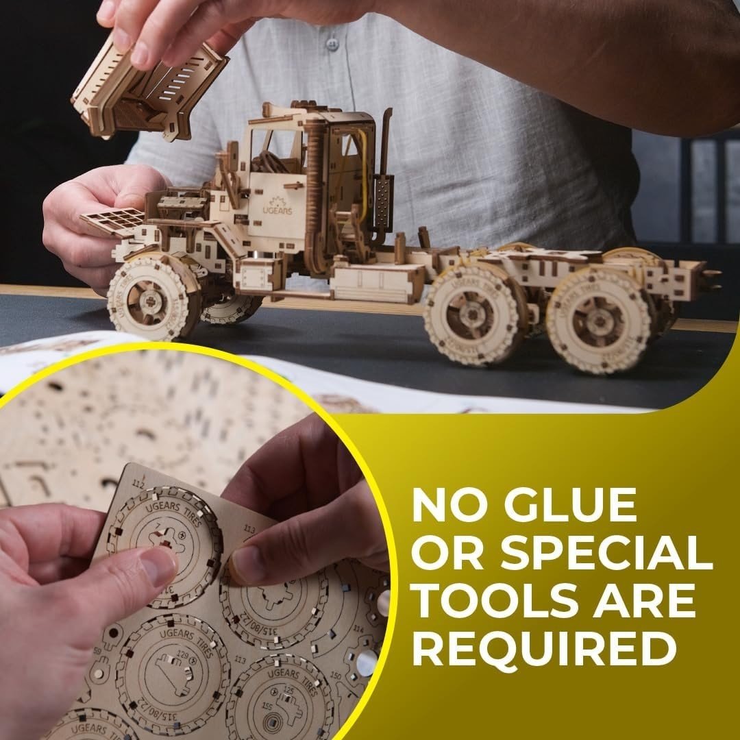 6x6 Cargo Truck 3D Wooden Puzzle Mechanical Model Kit DIY Build - Kwikley