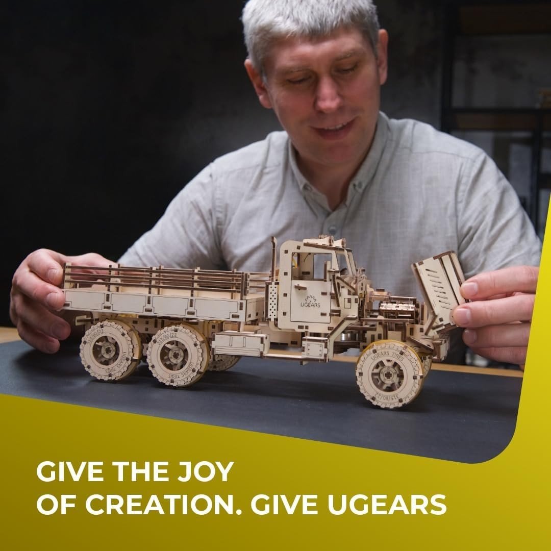 6x6 Cargo Truck 3D Wooden Puzzle Mechanical Model Kit DIY Build - Kwikley