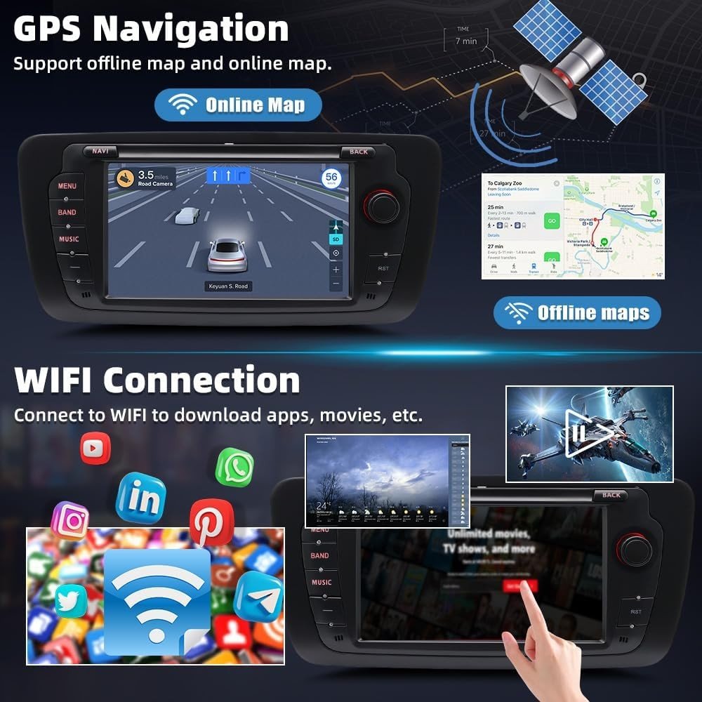 7" Android 14 Car Stereo 4G+64G Wireless Carplay Android Auto GPS - Kwikley