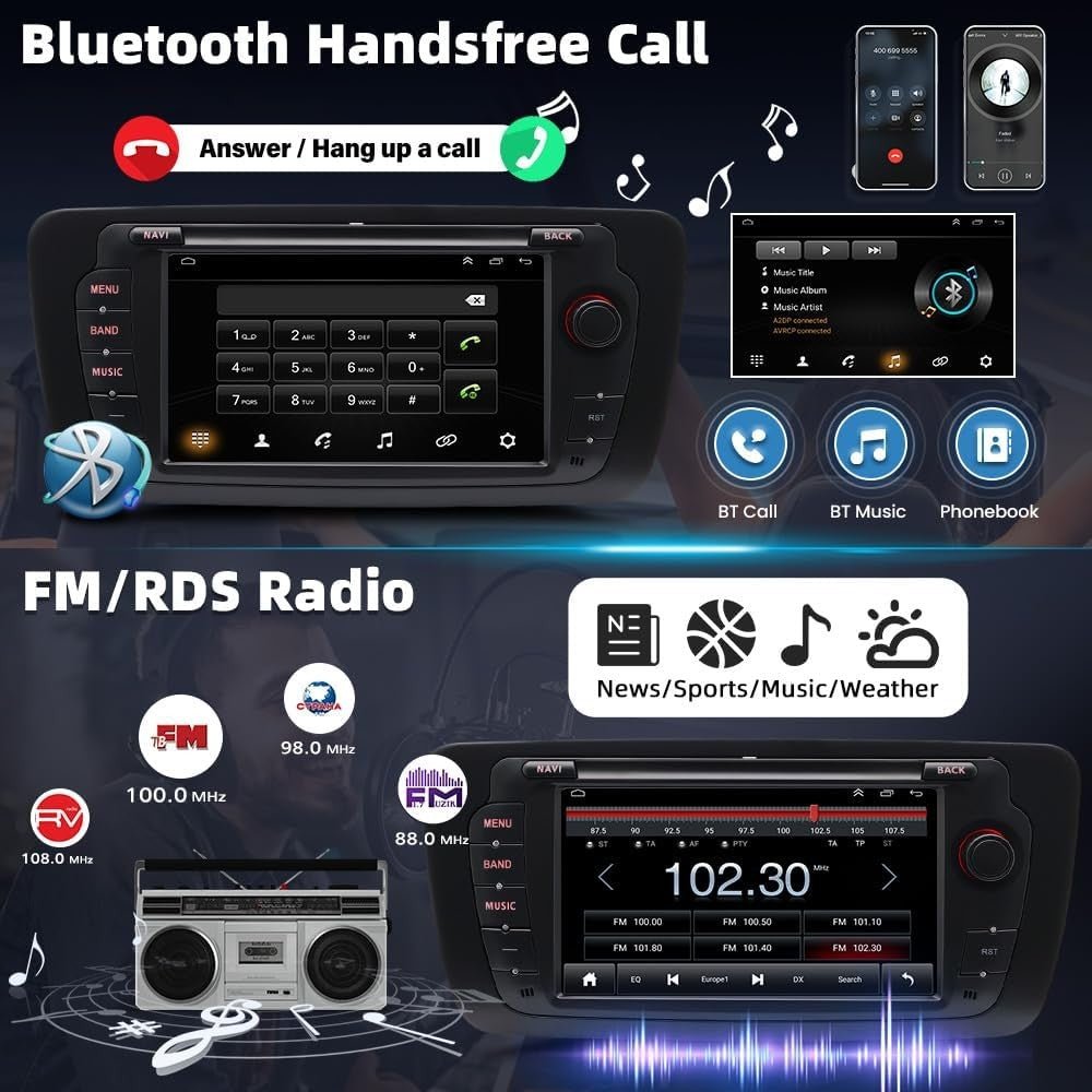 7" Android 14 Car Stereo 4G+64G Wireless Carplay Android Auto GPS - Kwikley
