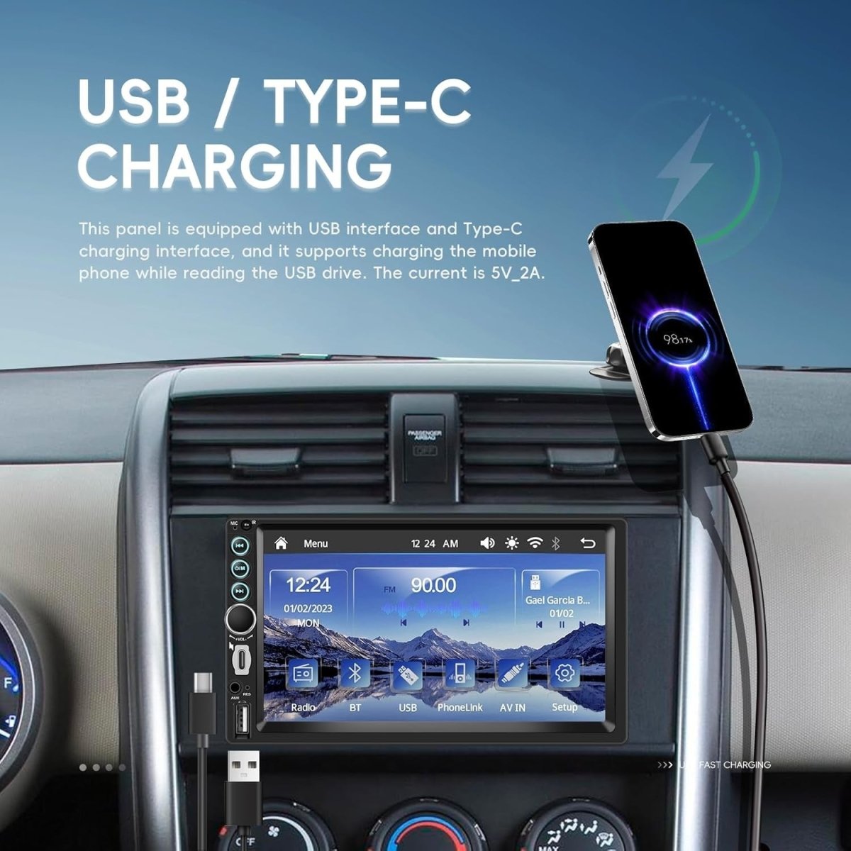 7" Double Din Car Stereo Wireless CarPlay Android Auto - Kwikley