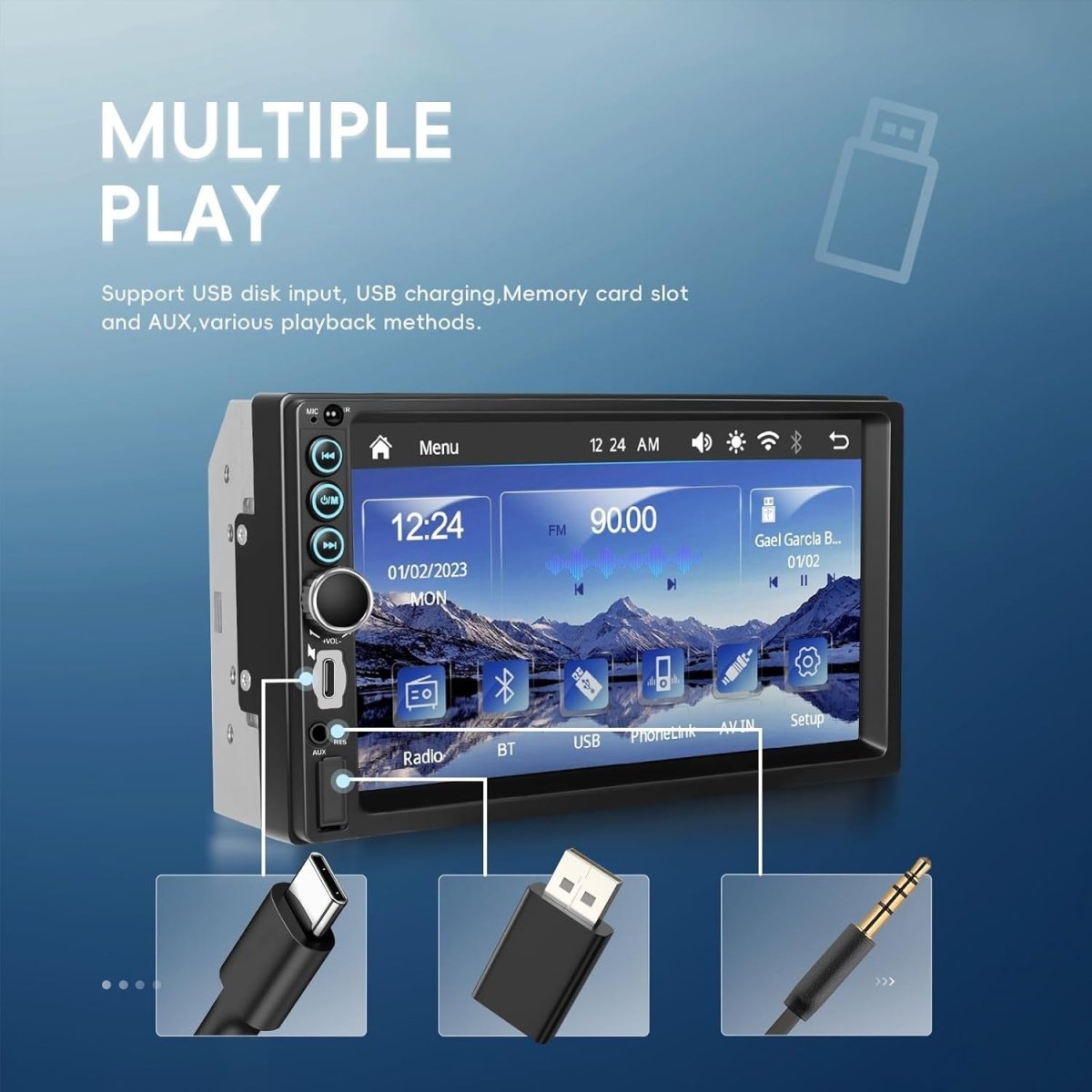 7" Double Din Car Stereo Wireless CarPlay Android Auto - Kwikley