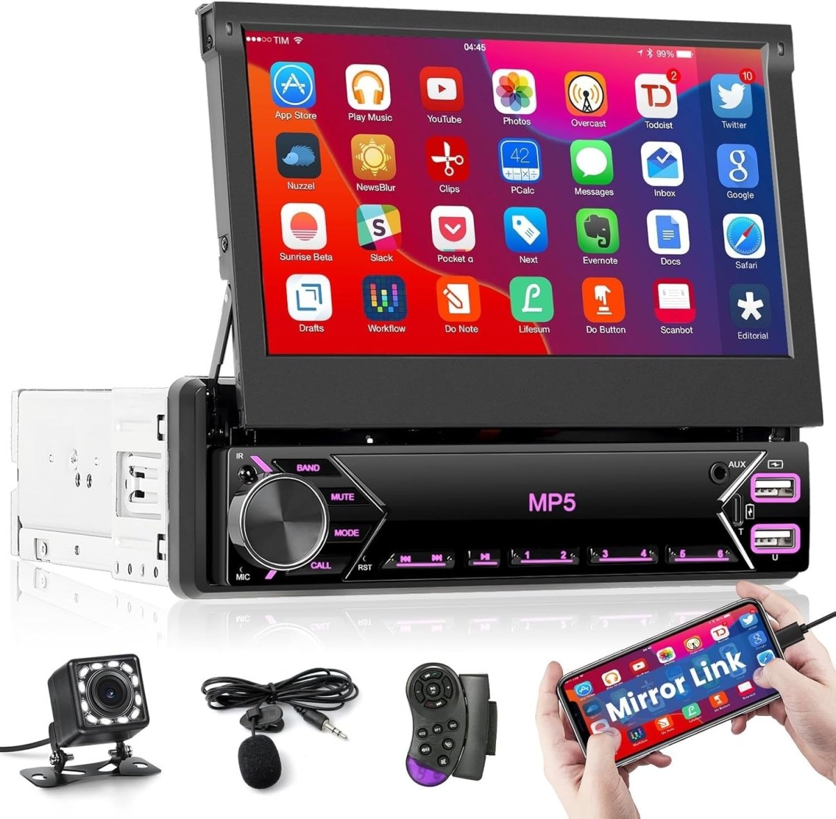 7" Flip Out Touchscreen Car Stereo Bluetooth USB FM Camera - Kwikley