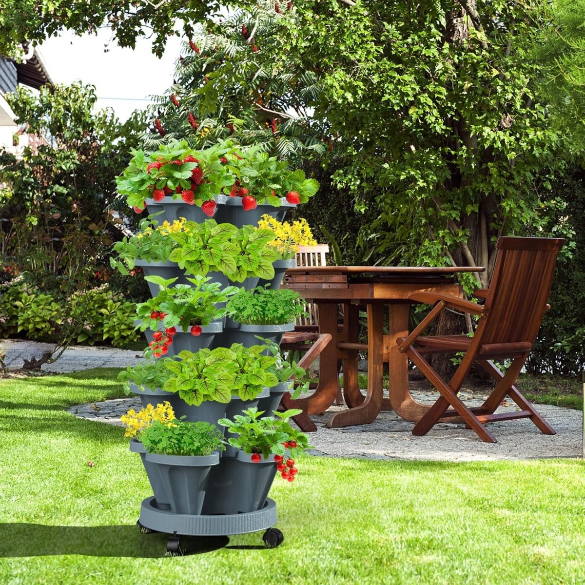 7 Tier Vertical Planter Tower Stackable Garden Pots Dark Grey - Kwikley