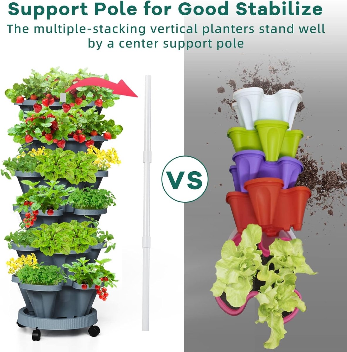 7 Tier Vertical Planter Tower Stackable Garden Pots Dark Grey - Kwikley