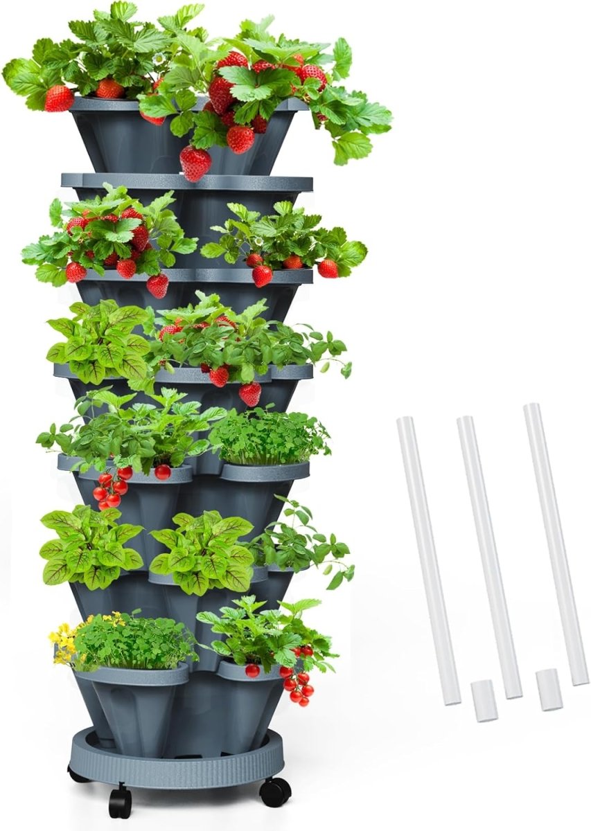 7 Tier Vertical Planter Tower Stackable Garden Pots Dark Grey - Kwikley