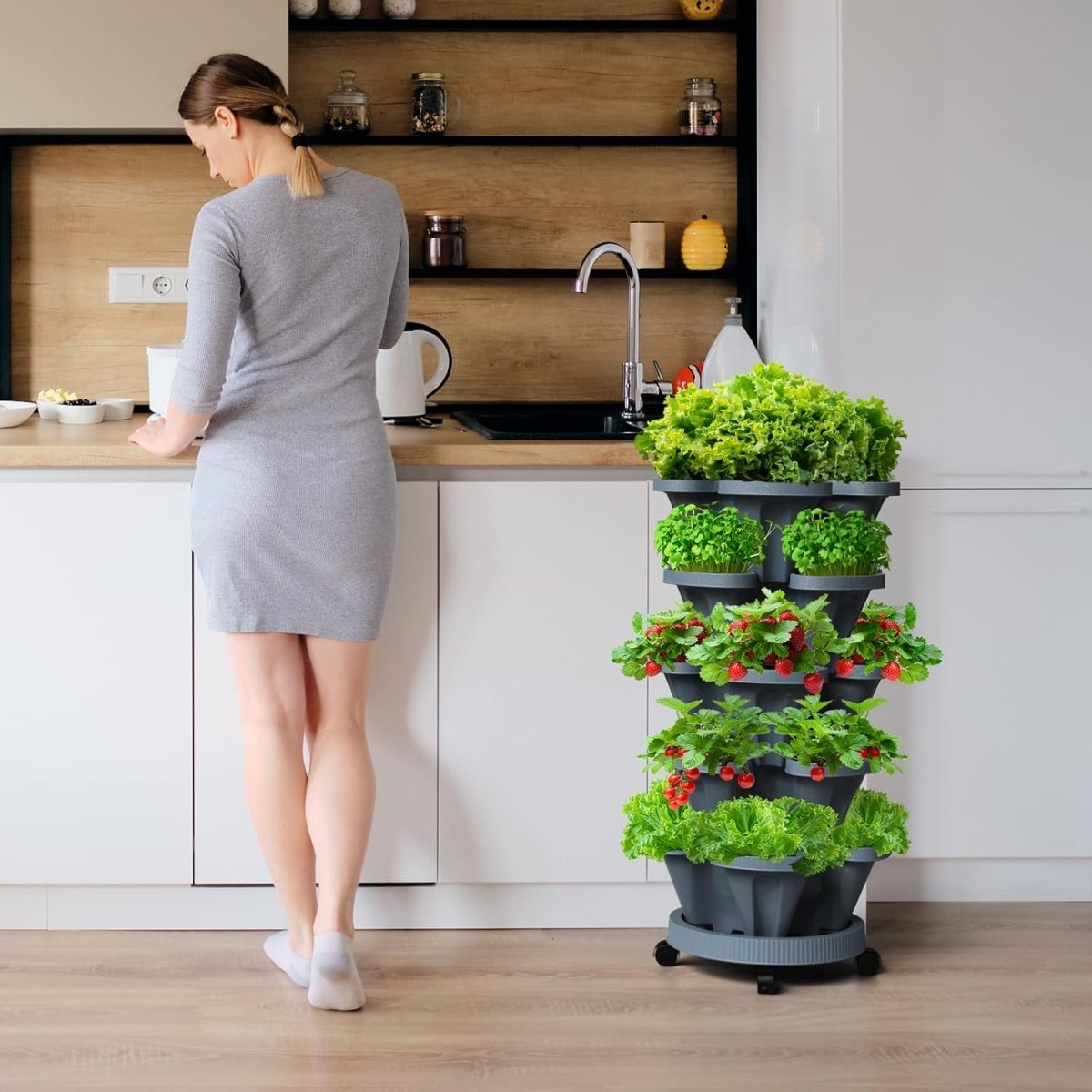 7 Tier Vertical Planter Tower Stackable Garden Pots Dark Grey - Kwikley
