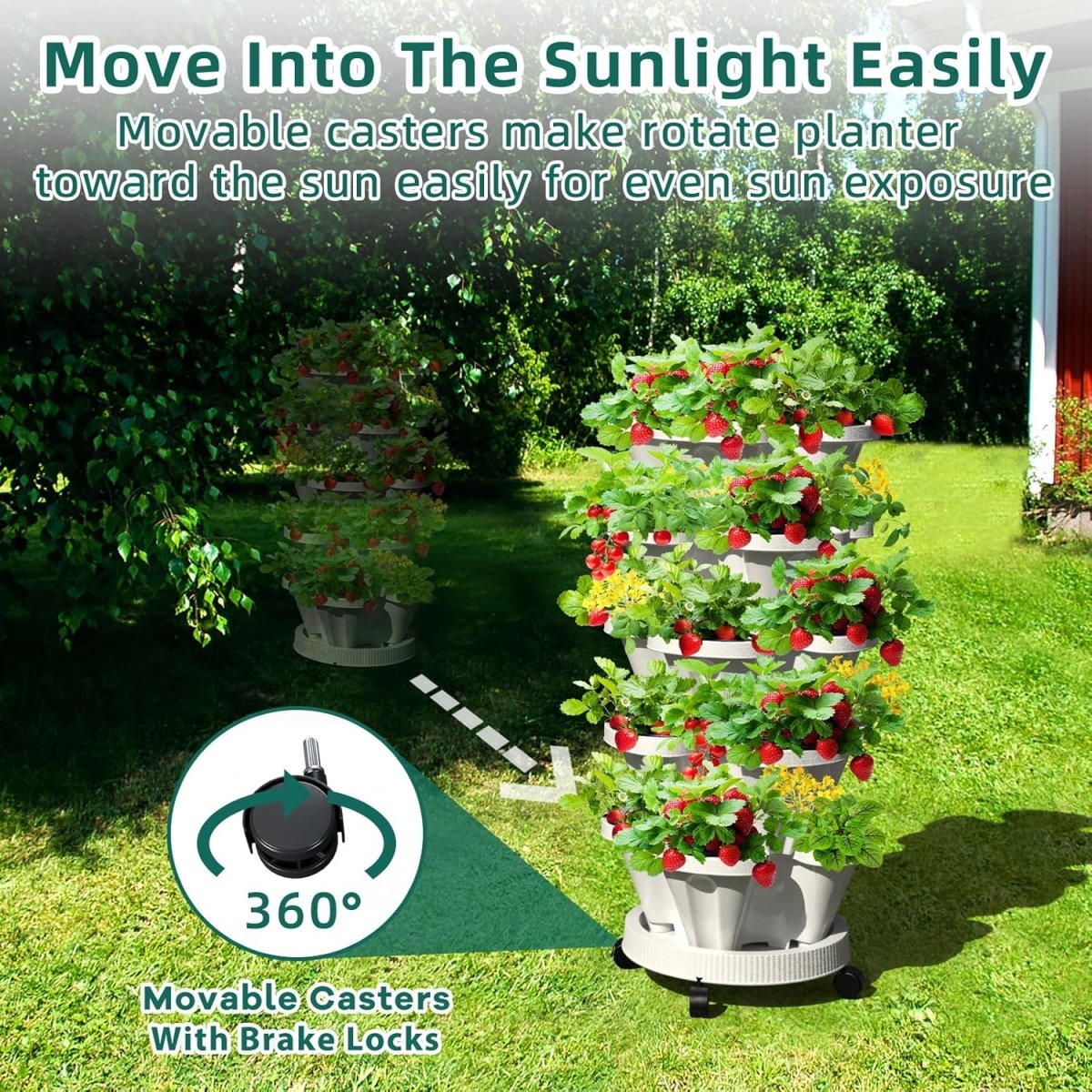 7 Tier Vertical Planter Tower Stackable Garden Pots with Wheels - Kwikley