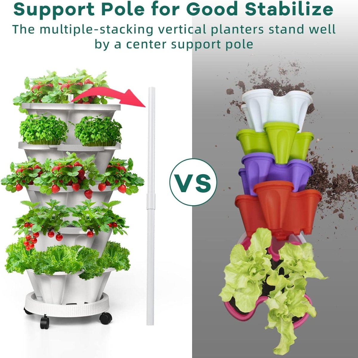 7 Tier Vertical Planter Tower Stackable Garden Pots with Wheels - Kwikley