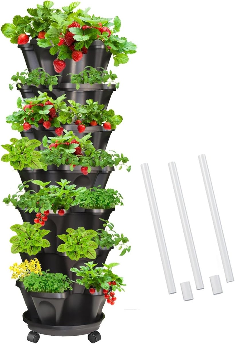 7 Tier Vertical Planter Tower Stackable Garden Pots with Wheels - Kwikley