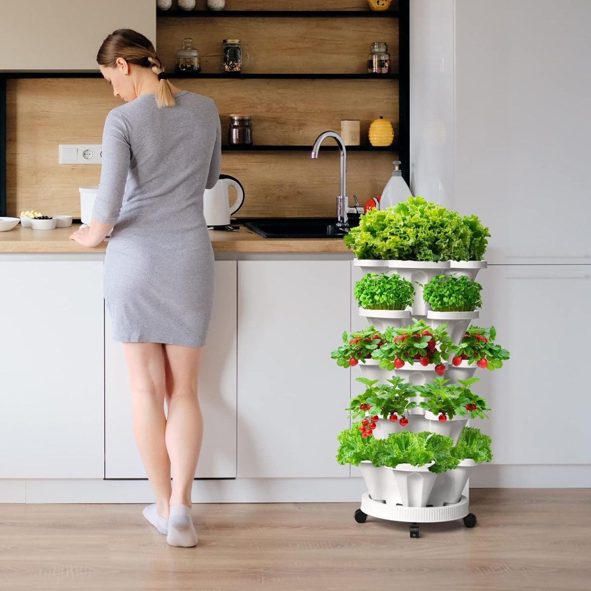 7 Tier Vertical Planter Tower Stackable Garden Pots with Wheels - Kwikley