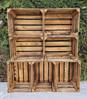 7 x Burnt Effect Wooden Crates 29x23x39cm Rustic Decorative Storage Box - Kwikley