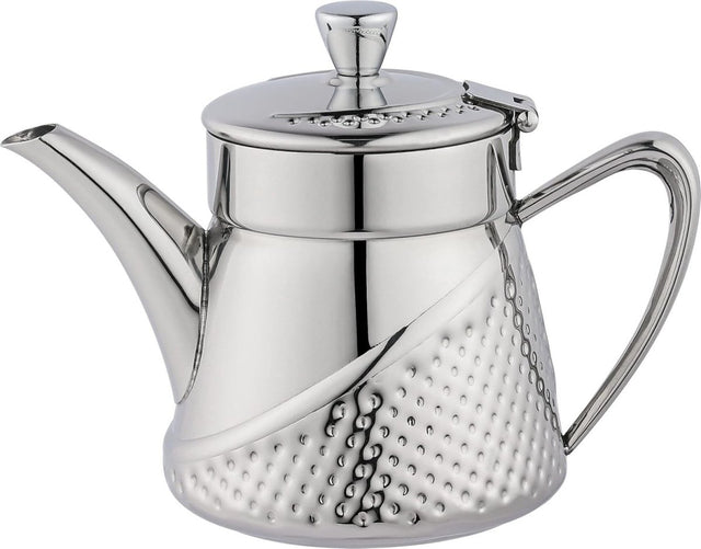700ml Hammered Stainless Steel Teapot Mirror Finish Non Drip Tea Pot