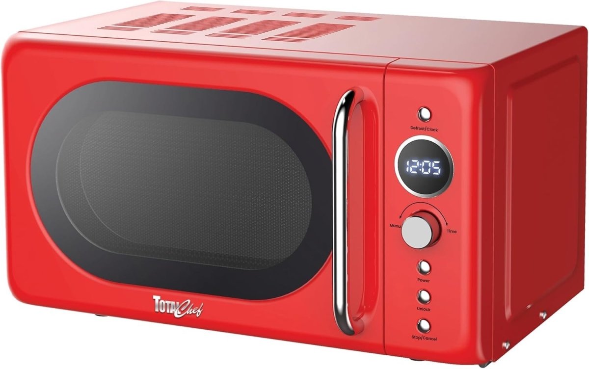 700W Red Retro Microwave Oven 20L LED Digital Mini Countertop 8 Modes - Kwikley