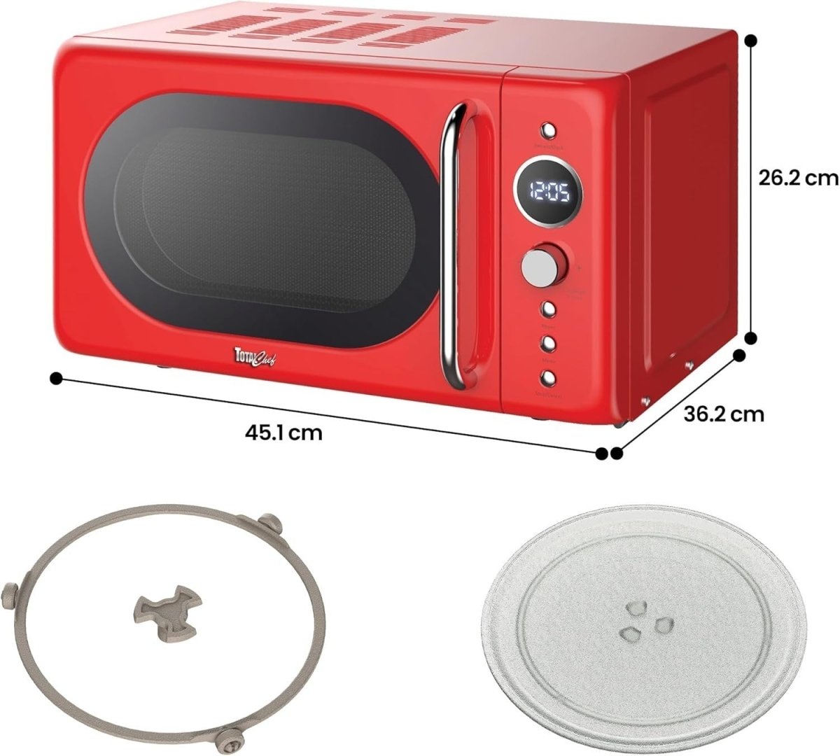 700W Red Retro Microwave Oven 20L LED Digital Mini Countertop 8 Modes - Kwikley