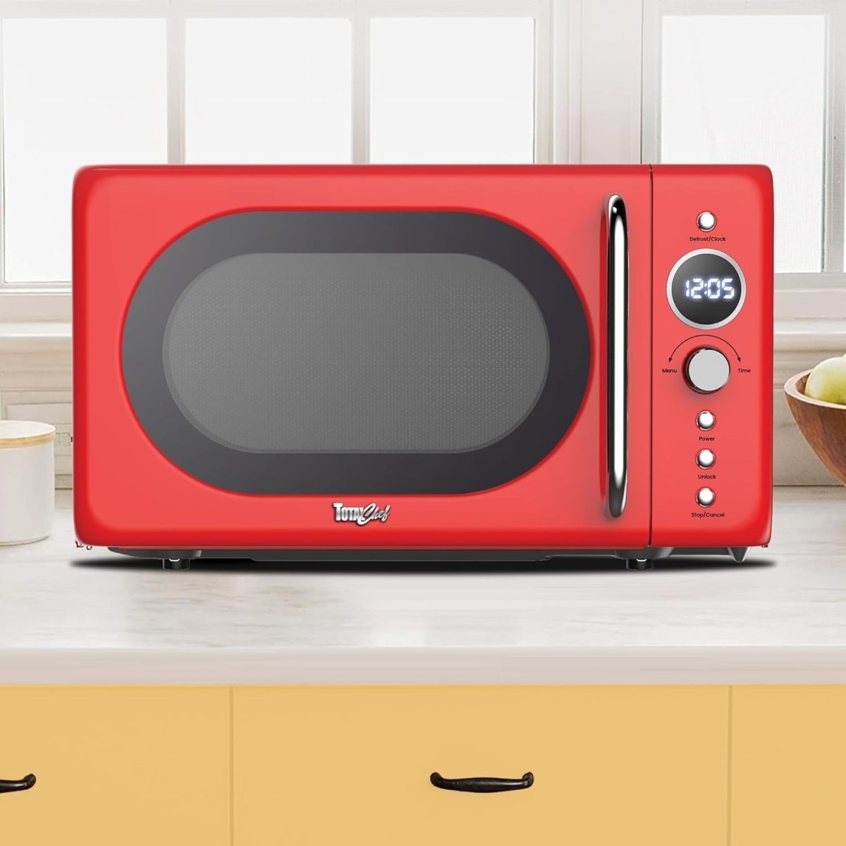 700W Red Retro Microwave Oven 20L LED Digital Mini Countertop 8 Modes - Kwikley