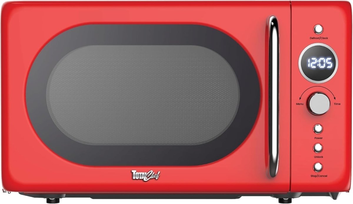 700W Red Retro Microwave Oven 20L LED Digital Mini Countertop 8 Modes - Kwikley