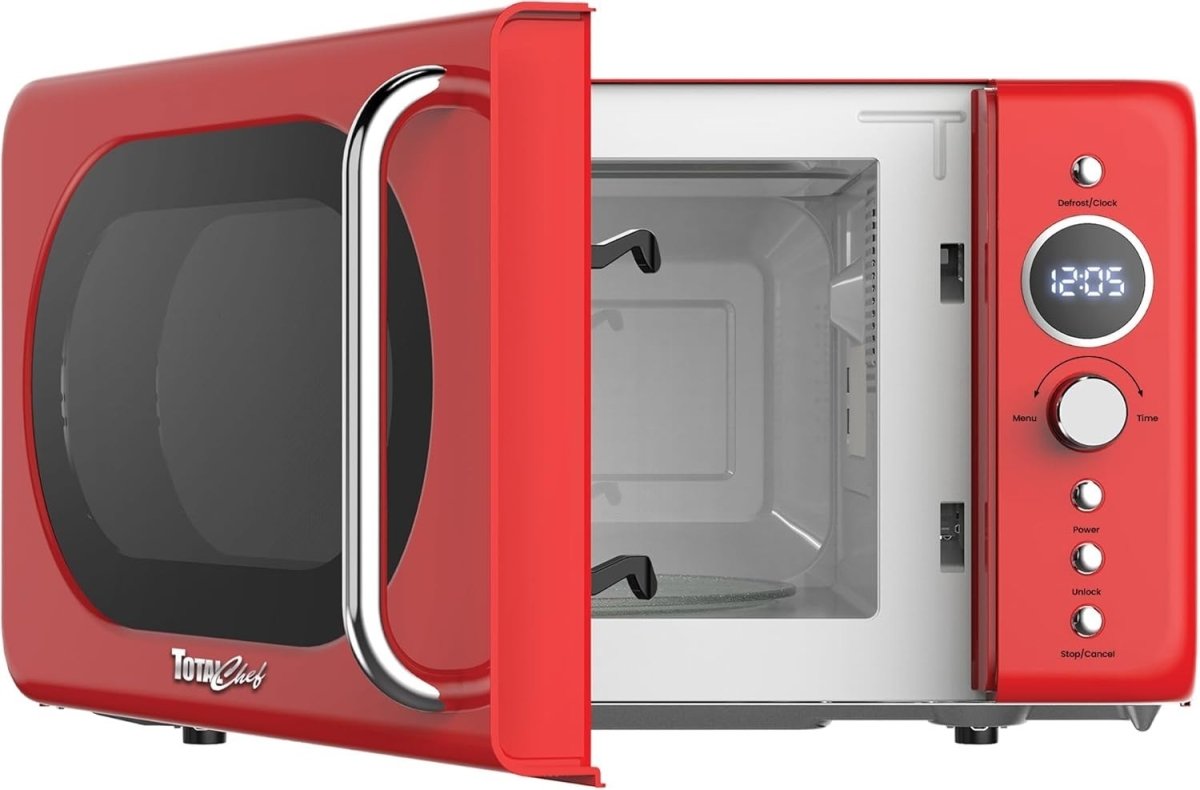 700W Red Retro Microwave Oven 20L LED Digital Mini Countertop 8 Modes - Kwikley
