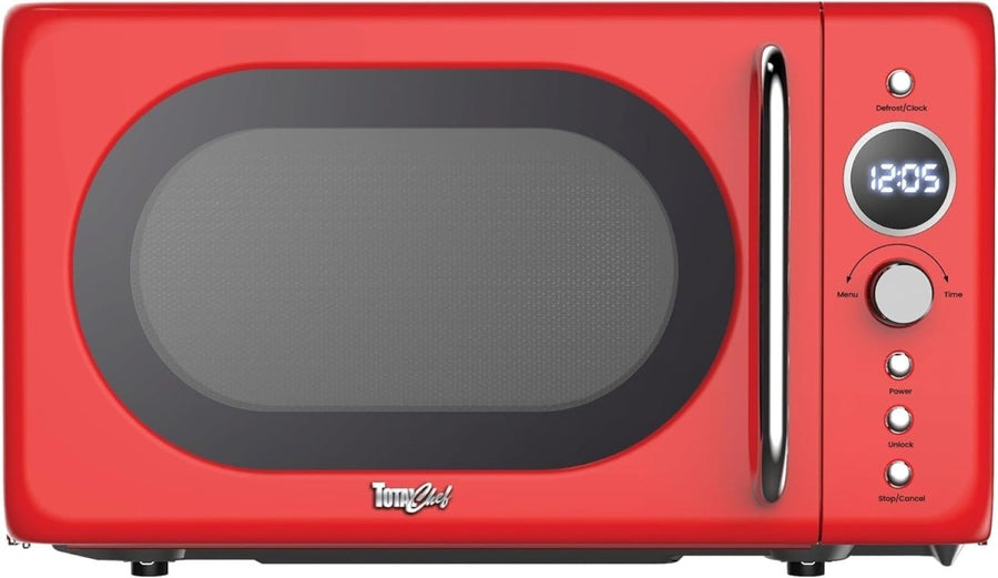 700W Red Retro Microwave Oven 20L LED Digital Mini Countertop 8 Modes - Kwikley