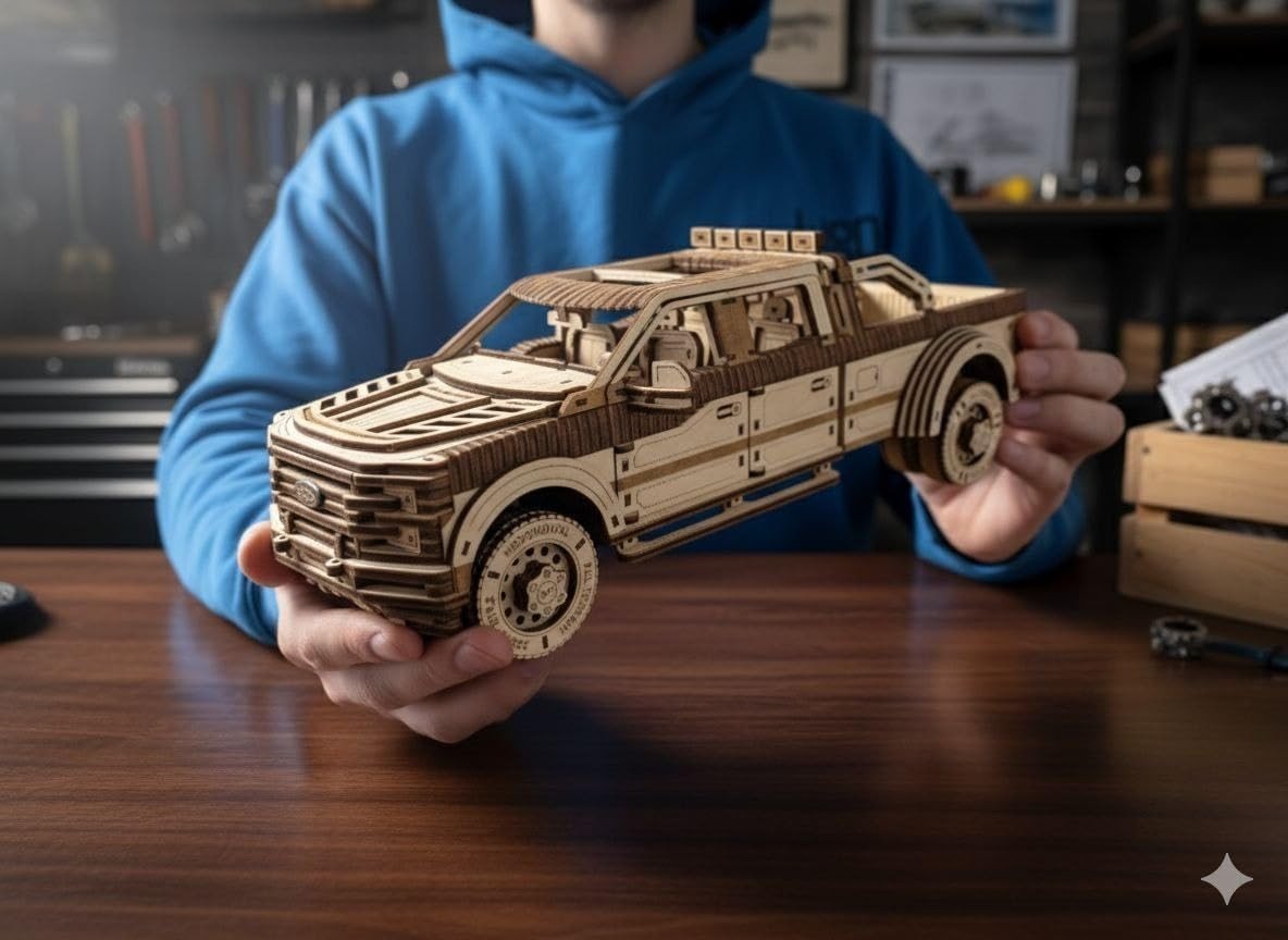706pc Wooden Pickup Truck Model Kit Mechanical 3D Puzzle DIY Build - Kwikley