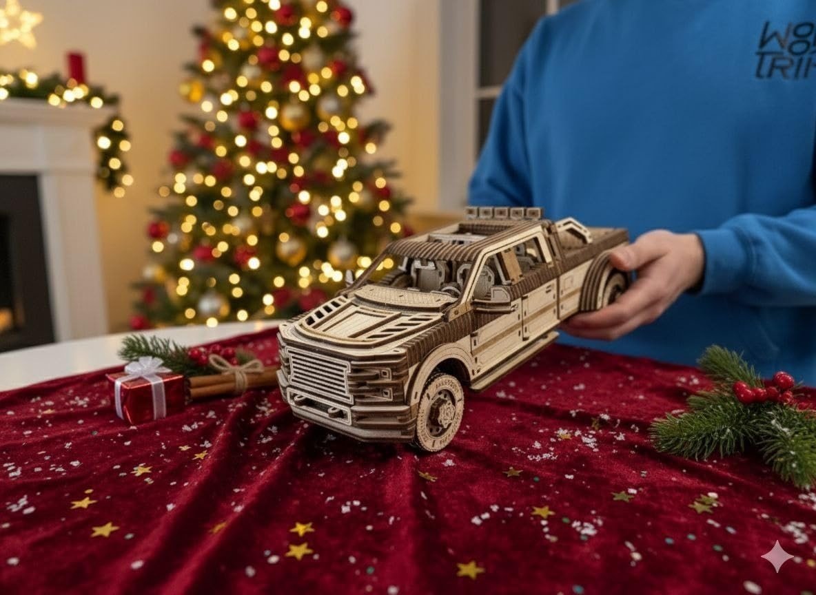 706pc Wooden Pickup Truck Model Kit Mechanical 3D Puzzle DIY Build - Kwikley