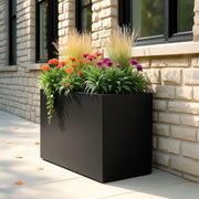 70cm Large Trough Planter Black Stone Effect Outdoor Plant Pot - Kwikley