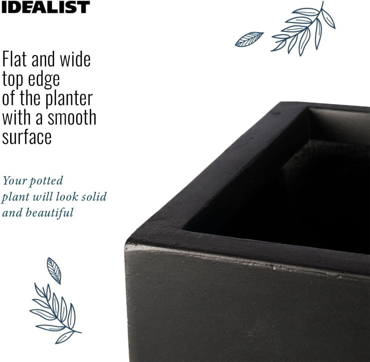 70cm Large Trough Planter Black Stone Effect Outdoor Plant Pot - Kwikley