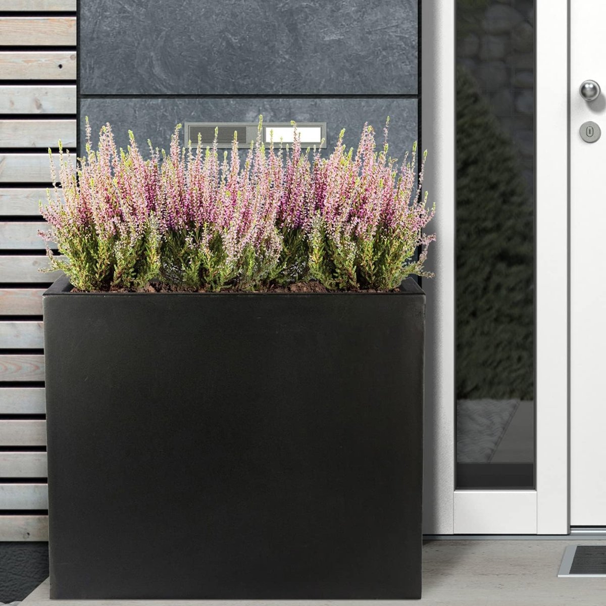 70cm Large Trough Planter Black Stone Effect Outdoor Plant Pot - Kwikley