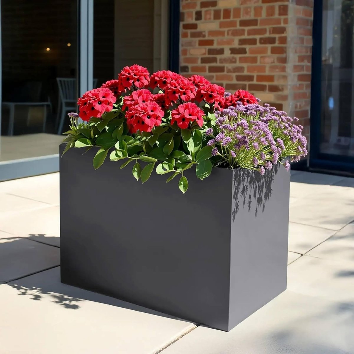 70cm Large Trough Planter Dark Grey Stone Effect Outdoor Pot - Kwikley