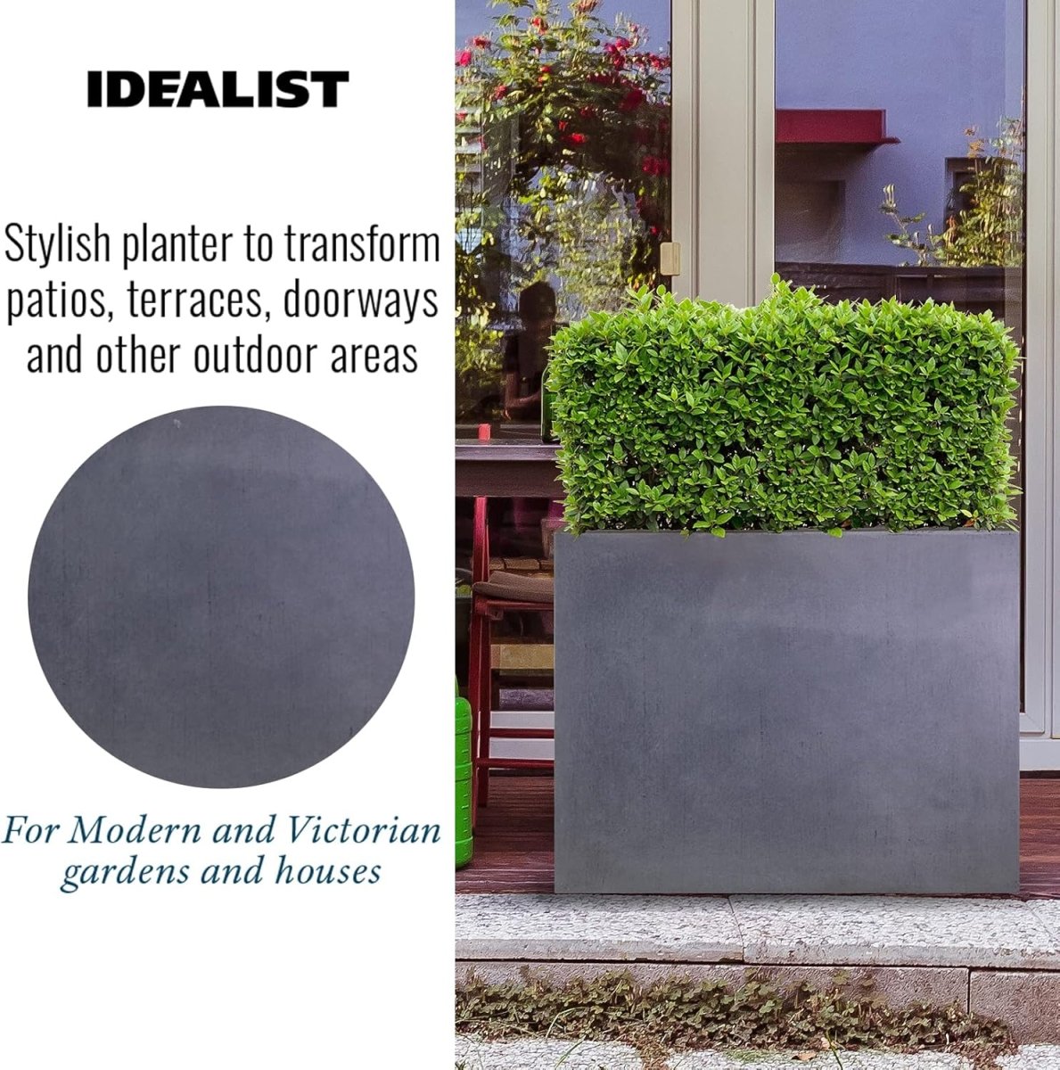 70cm Large Trough Planter Dark Grey Stone Effect Outdoor Pot - Kwikley