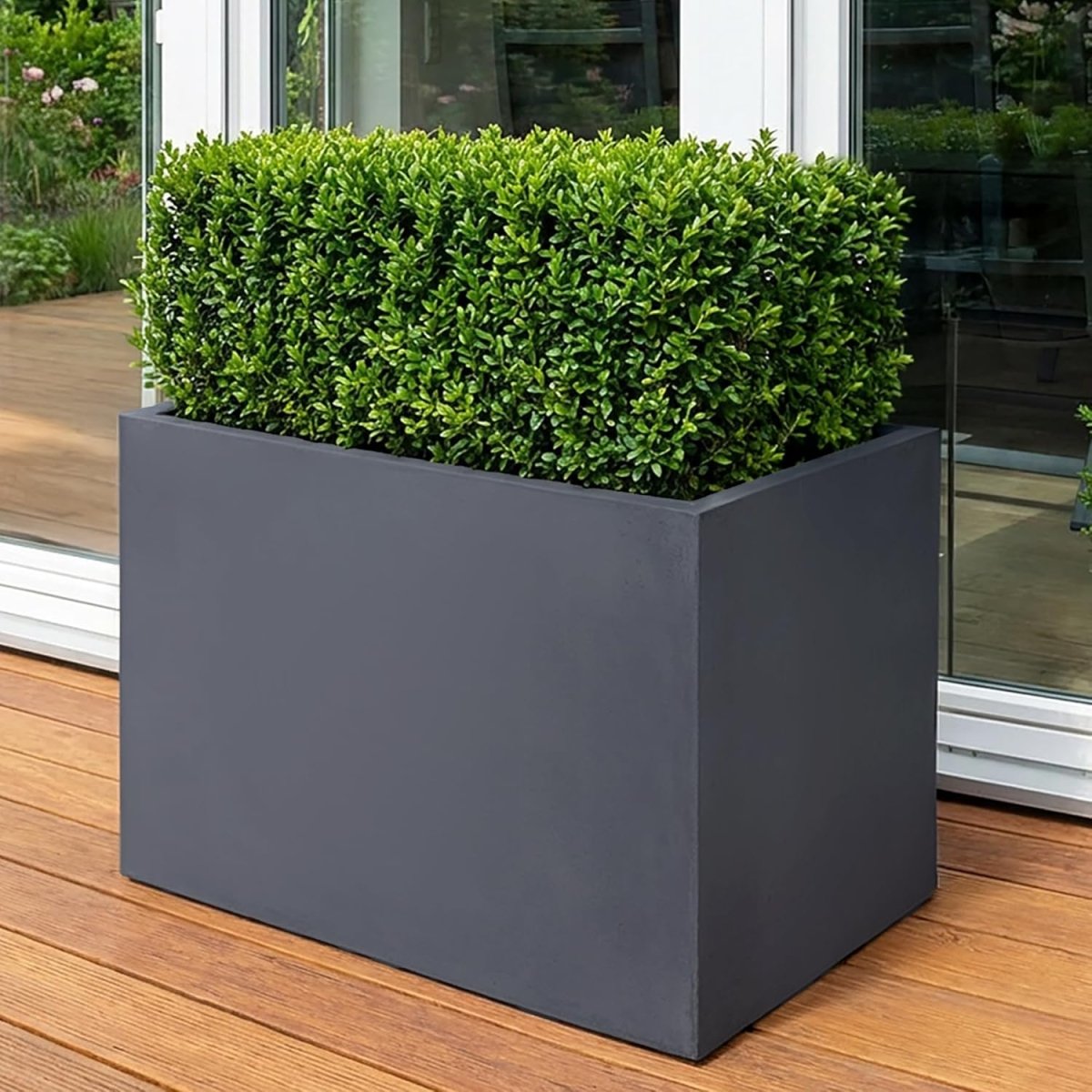 70cm Large Trough Planter Dark Grey Stone Effect Outdoor Pot - Kwikley