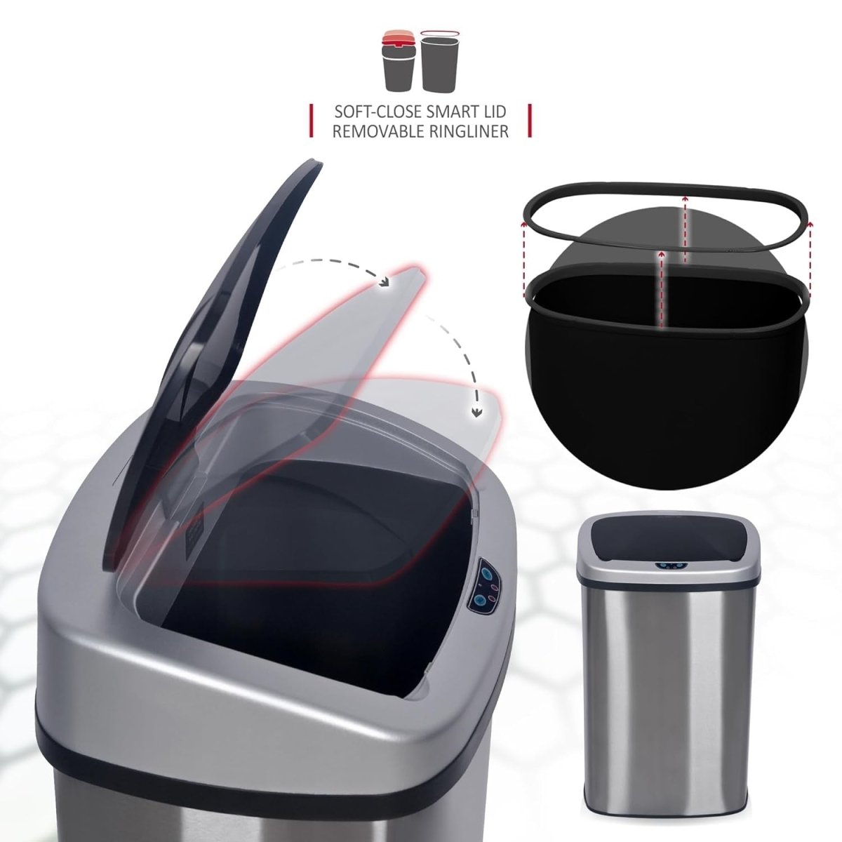 70L Automatic Sensor Kitchen Bin Stainless Steel Touchless - Kwikley