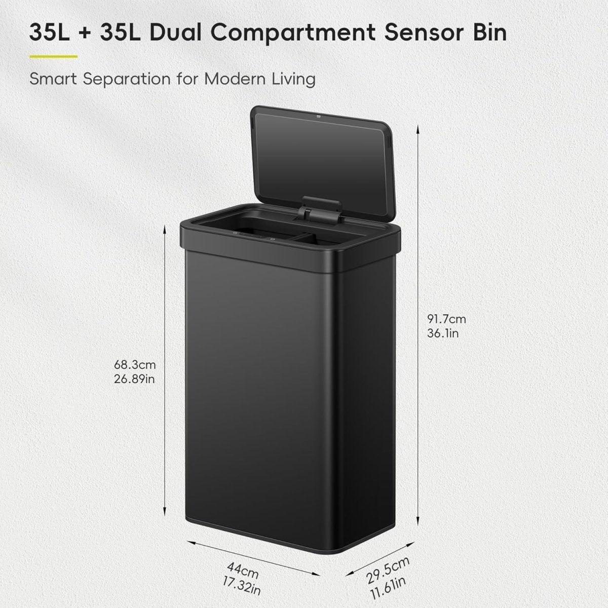 70L Dual Sensor Recycling Bin Matt Black Soft Close - Kwikley
