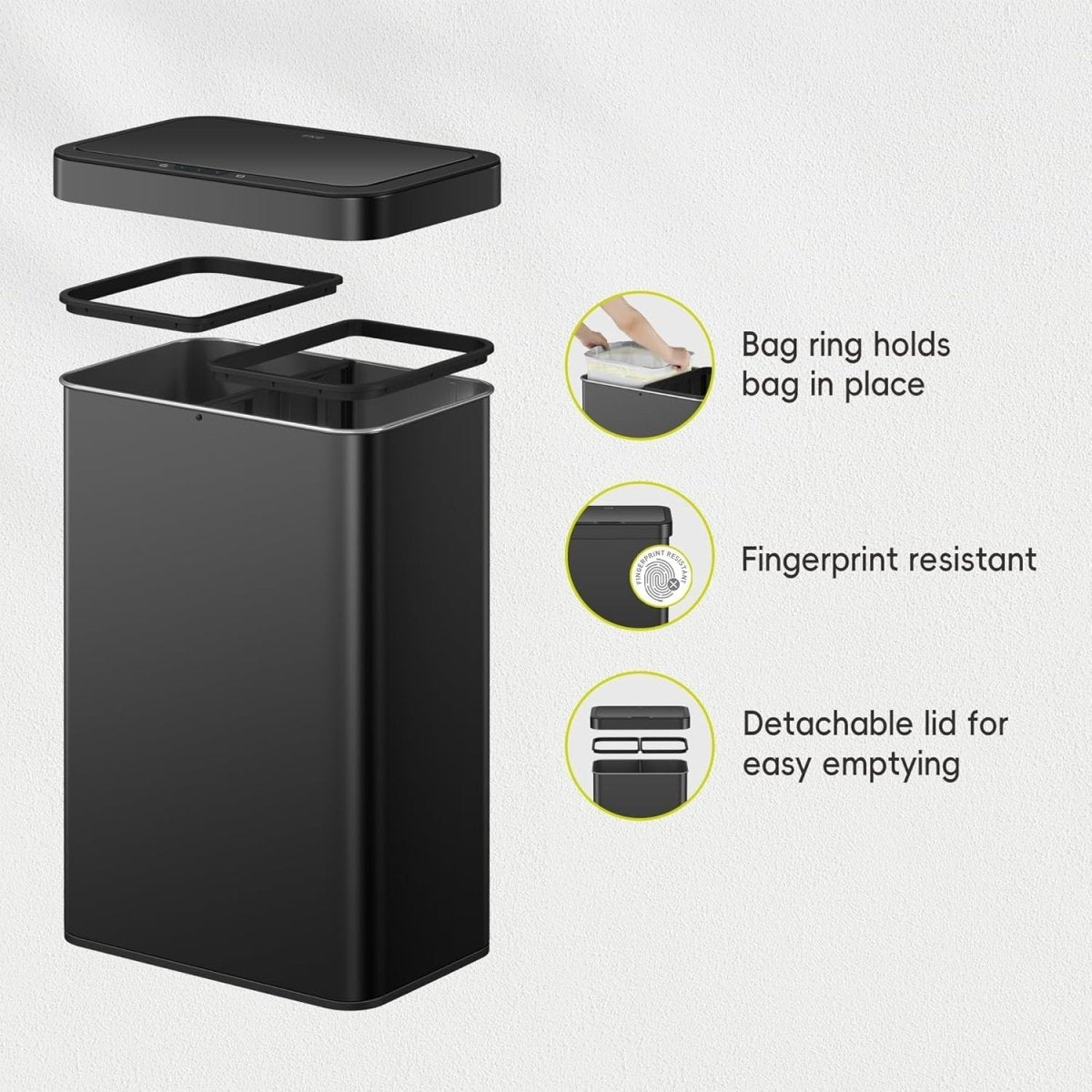 70L Dual Sensor Recycling Bin Matt Black Soft Close - Kwikley