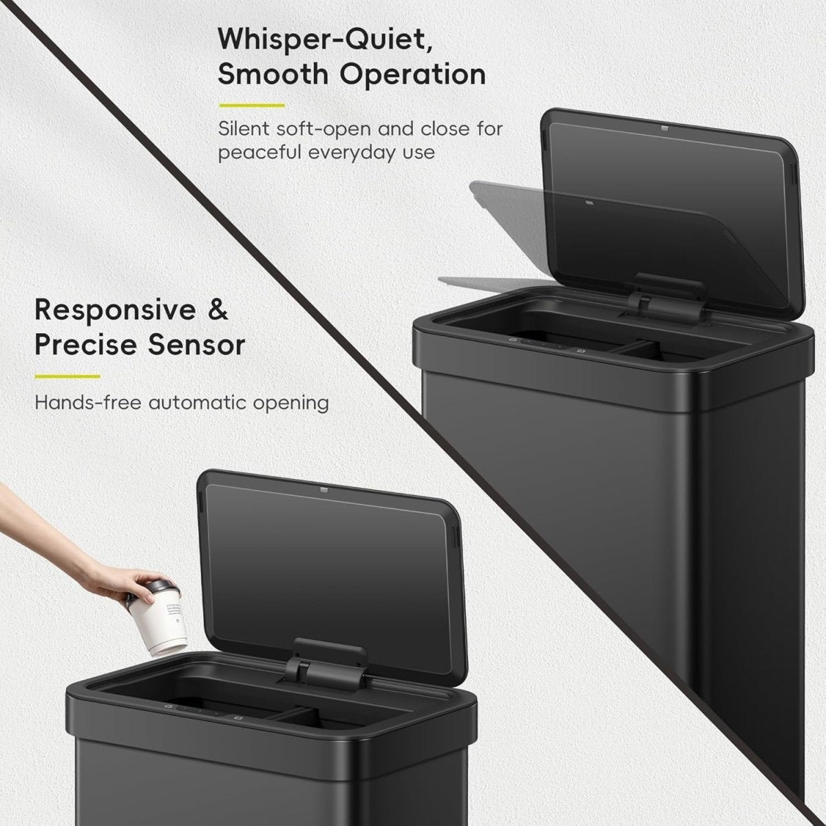 70L Dual Sensor Recycling Bin Matt Black Soft Close - Kwikley