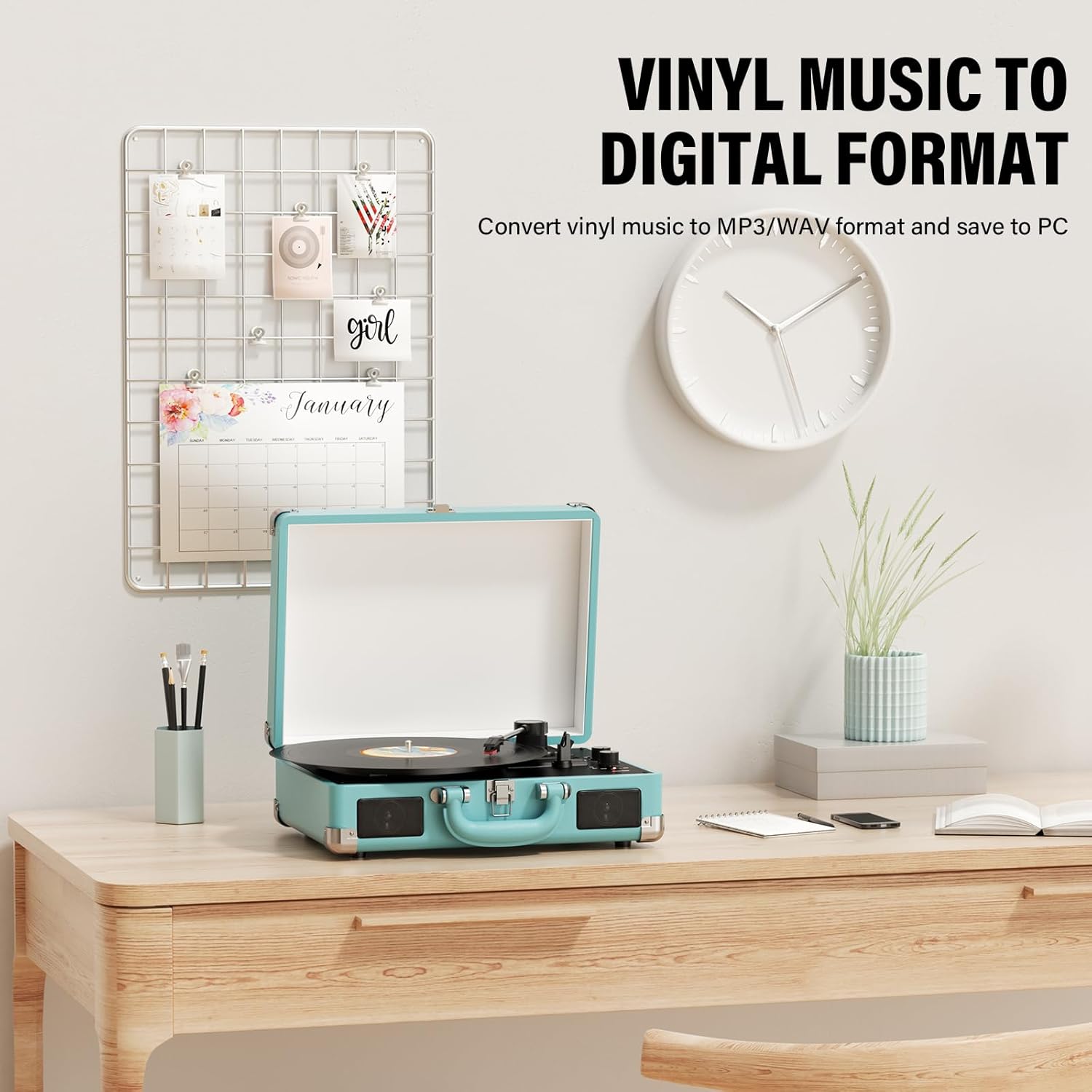 3-Speed Bluetooth Vinyl Turntable Record Player with Built-in Speakers